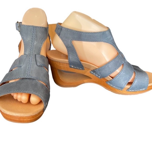 Dansko Shoes - Dansko Blue Leather Strappy Wedge Sandals